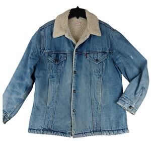 Vintage Levis Sherpa Trucker Denim Jacket Men 44 Large Blue Fade Distressed USA